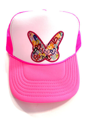 Neon Pink Butterfly Trucker Hat