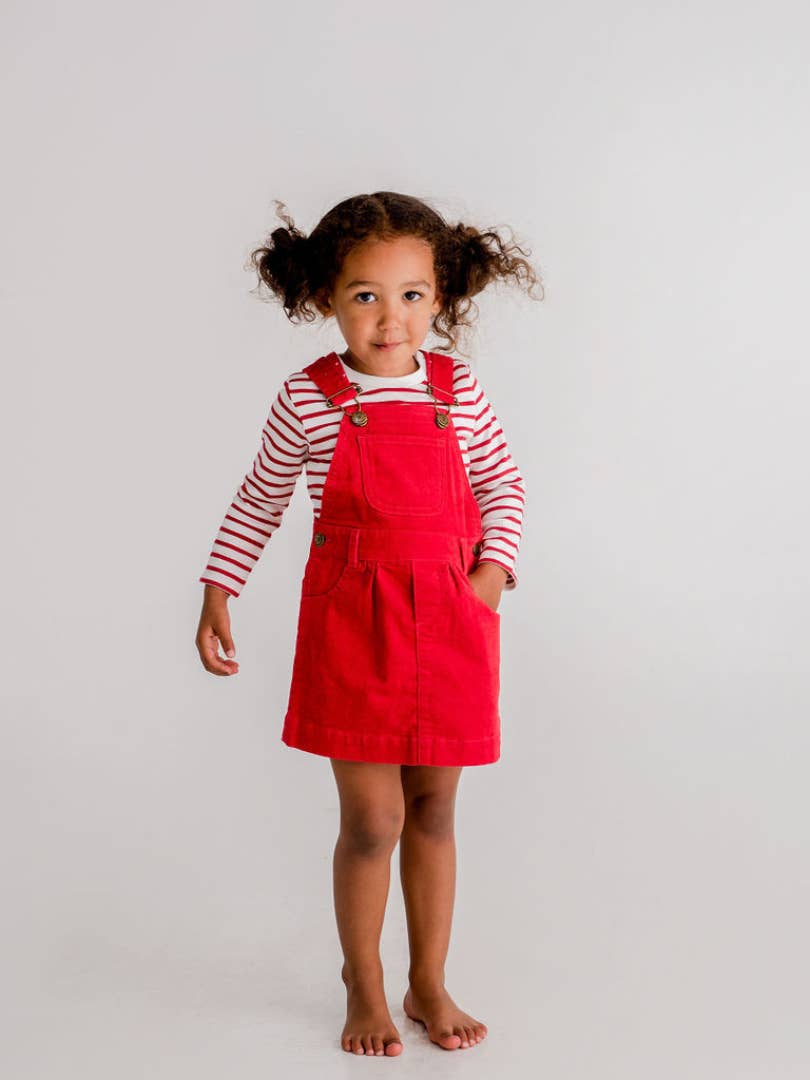 red corduroy dress Maxi Pinafore - Fitted Silhouette C2608 Red Corduroy Jumper Dress for