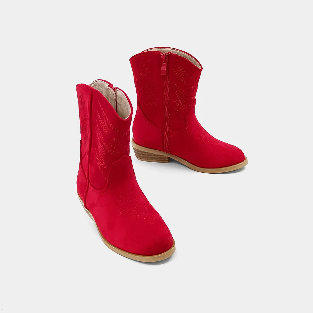 Zahara Suede Red Toddler Boot – Aiden + Ollie display picture 2