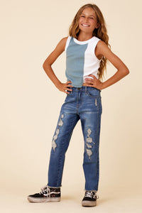 Blue Grey/White Colorblock Uneven Tank - Tween