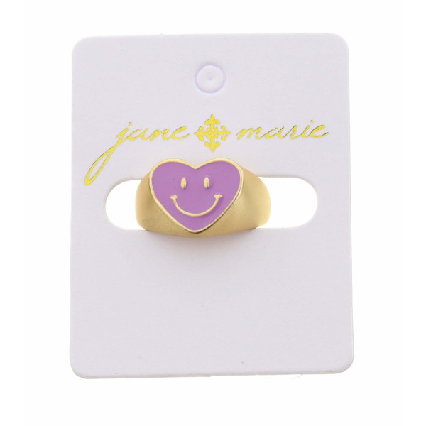 Lavender Enamel Happy Face Heart Ring