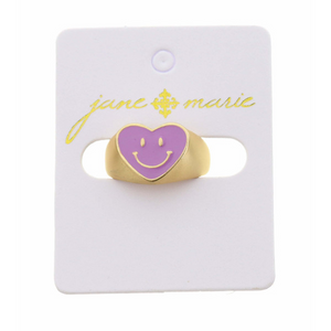Lavender Enamel Happy Face Heart Ring
