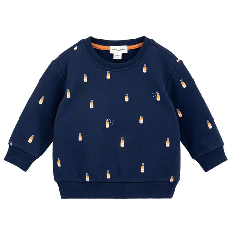 Navy “Orange Soda” Long Sleeve Knit Top -  Baby