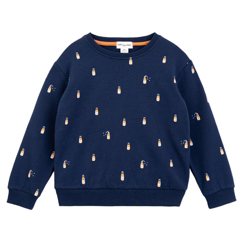 Navy “Orange Soda” Long Sleeve Knit Top - Tween