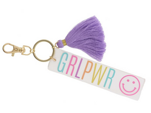 Multi Pastel “GRLPWR” Happy Face Clear Resin Bar Keychain