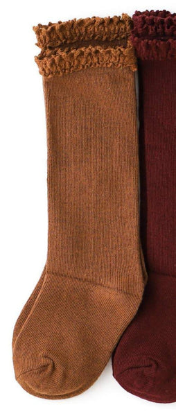 Brown Lace Top Knee High Socks
