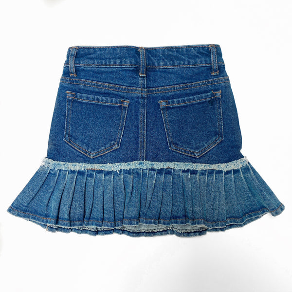 Girls Pleated Denim Skirt