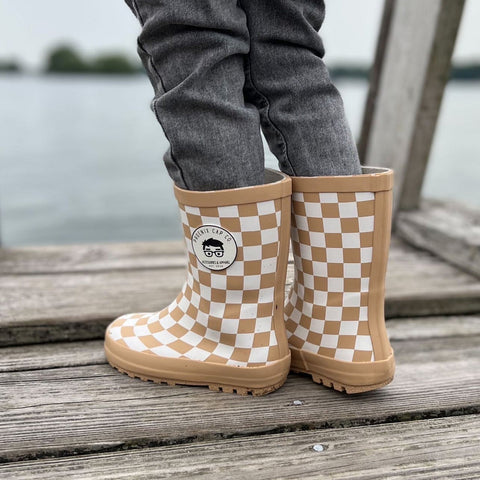 Tan Check Rain Boot - Little Kid Shoes
