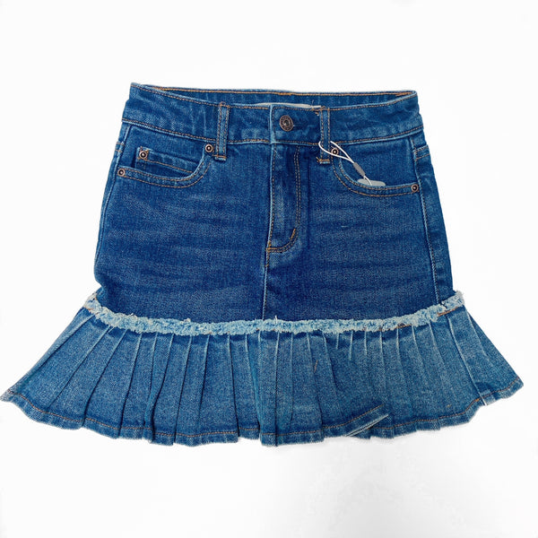 Girls Pleated Denim Skirt