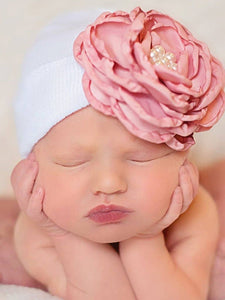 Nursery Hat - Pink Silk Rose with Pearls - Newborn