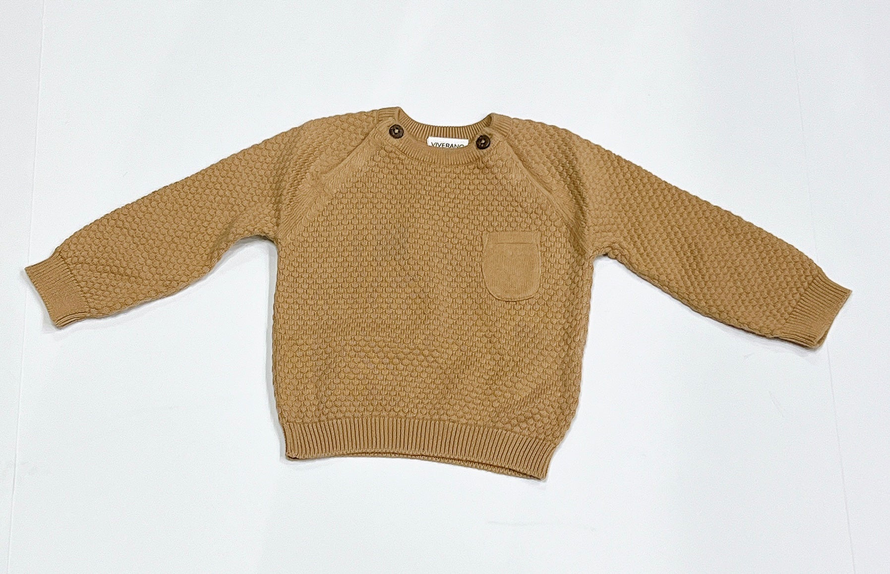 Milan Earth Brown Honeycomb Knit Baby Raglan Pullover Sweater