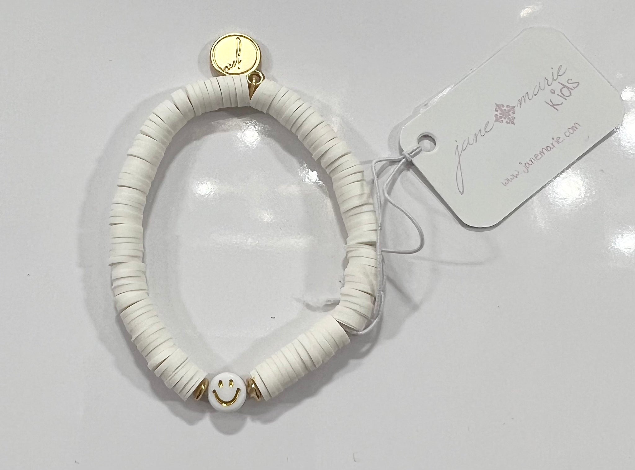 White Rubber Sequins and White Happy Face Beaded Bracelet